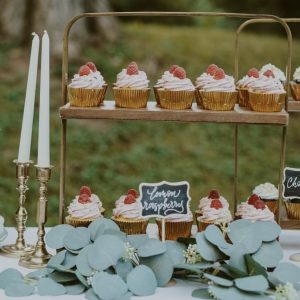 Wood And Antiqued Brass 2 Tier Serving Stand