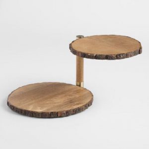 Wood Bark 2 Tier Serving Stand