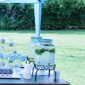 Glass drink / beverage dispenser with metal stand