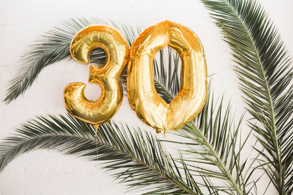 tropical theme 30th birthday chic party ideas 30 foil balloons mylar