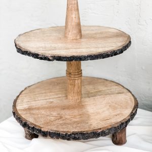 Round wood 2 tier stand