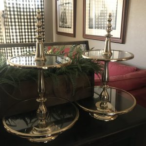 2 tiered gold serving trays