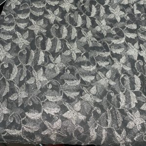 DARK GREY SHEER W/SILVER FLORAL OVERLAY