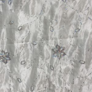 IVORY SATIN WITH SILVER FLORAL SEQUIN  TABLECLOTH
