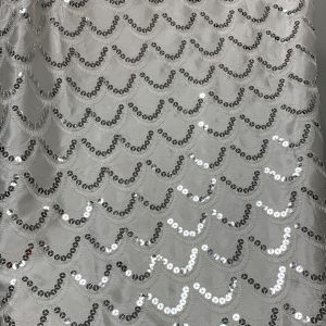 WHITE SATIN & SILVER SEQUIN TABLECLOTH