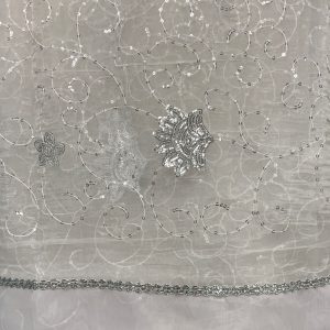 WHITE SHEER & SILVER SEQUIN FLORAL OVERLAY