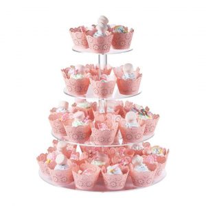  Cupcake Stand, 4 Tier Acrylic Dessert Stand Clear Pastry Tree Tower with Round Foot for Wedding Birthday Party Baby Shower