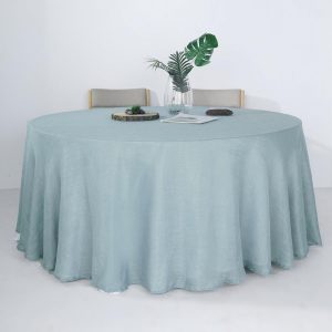 120" Dusty Blue FAUX Linen Round Tablecloth (Textured & Wrinkle Resistant)