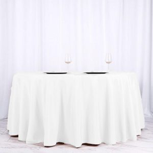 120" White Polyester Round Tablecloth