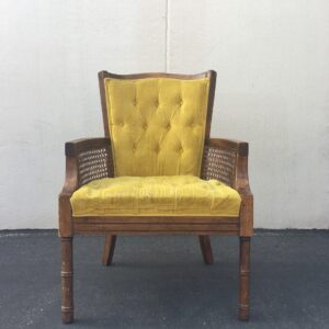 Vintage Yellow Tufted Wood Chair