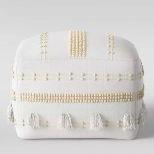 Textured Cream Square Poof