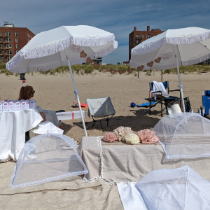 White Boho Beach Umbrella with Fringe