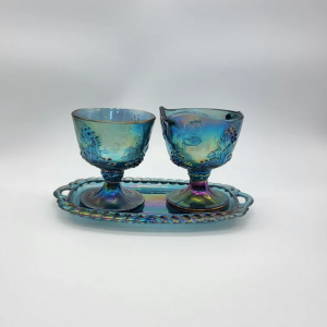Indiana Harvest Grape Blue Creamer and Sugar Bowl Set w/tray