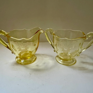 Yellow Jubilee Glass Creamer and Sugar Bowl Set