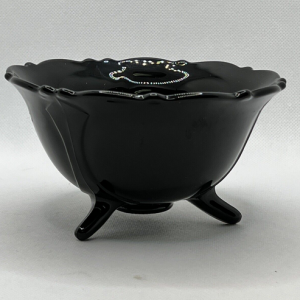 L.E. Smith Mt. Pleasant Glass Black Amethyst Mayo Condiment 3 Footed Bowl 5 1/2"