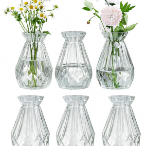 Anchor Hocking Diamond-Faceted Clear Glass Flower Vase 6"