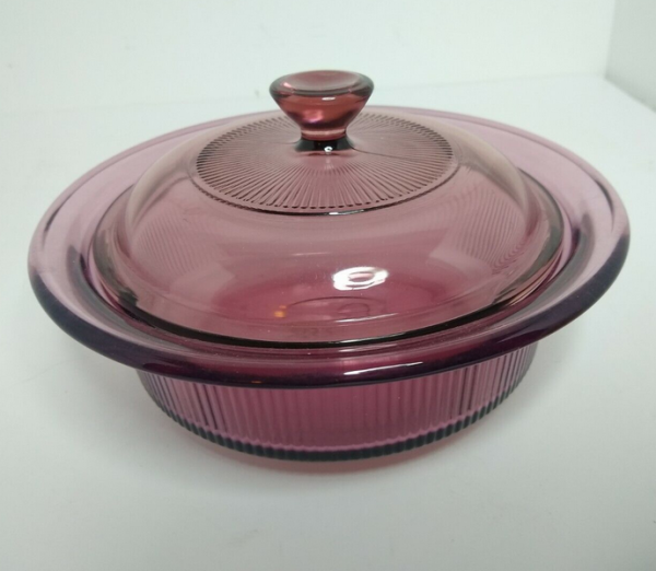 PyrexCranberryRoundBowlLid01-7in PyrexCranberryRoundBowlLid01-7in