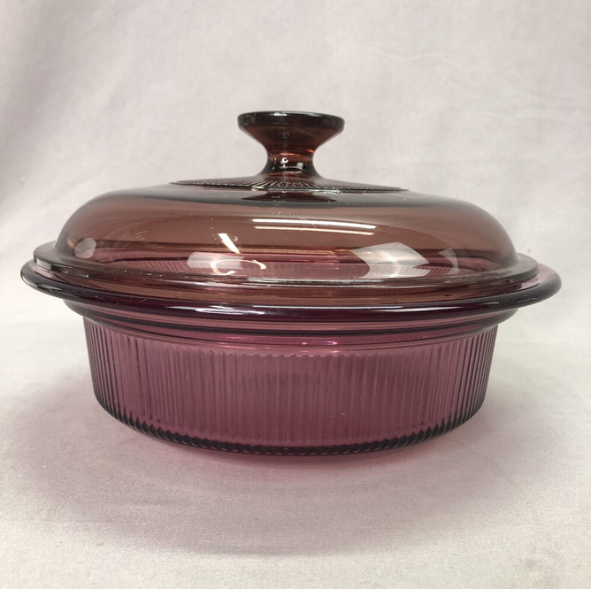 PyrexCranberryRoundBowlLid01-8in PyrexCranberryRoundBowlLid01-8in