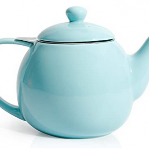 SWEEJAR Round Porcelain Teapot w/Removable SS Infuser 30oz. Turquoise