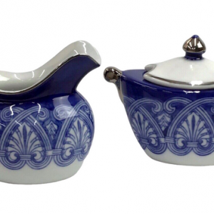 Bombay Company Arabesque Tile Blue White China Creamer & Sugar Set