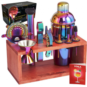 Gemstone Cocktail Shaker Set Bartender Kit - 20 piece plus "The Art of Mixology" book