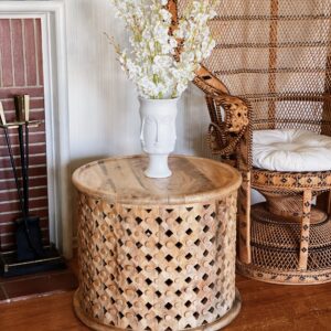 Round Lattice Carved Wood Table/Coffee Table
